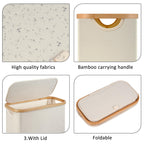 Slim Laundry Hamper,Narrow laundry Hamper with Lid,60L Hamper for Laundry,Dirty Cloth Hamper with Bamboo Handle for