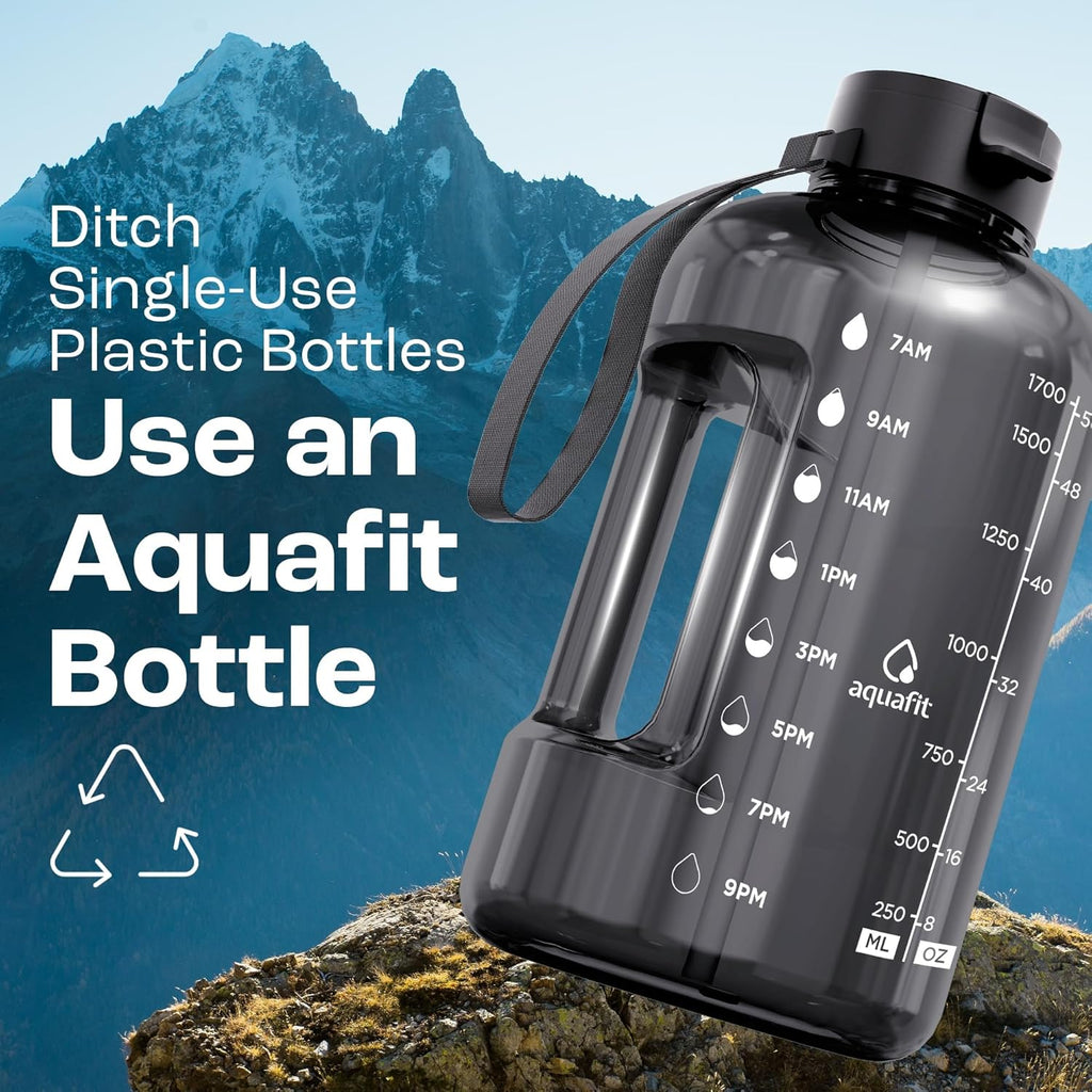 Half Gallon Water Bottle with Time Marker | BPA Free Half Gallon Water Bottle with Straw and Chug Lids - Leakproof