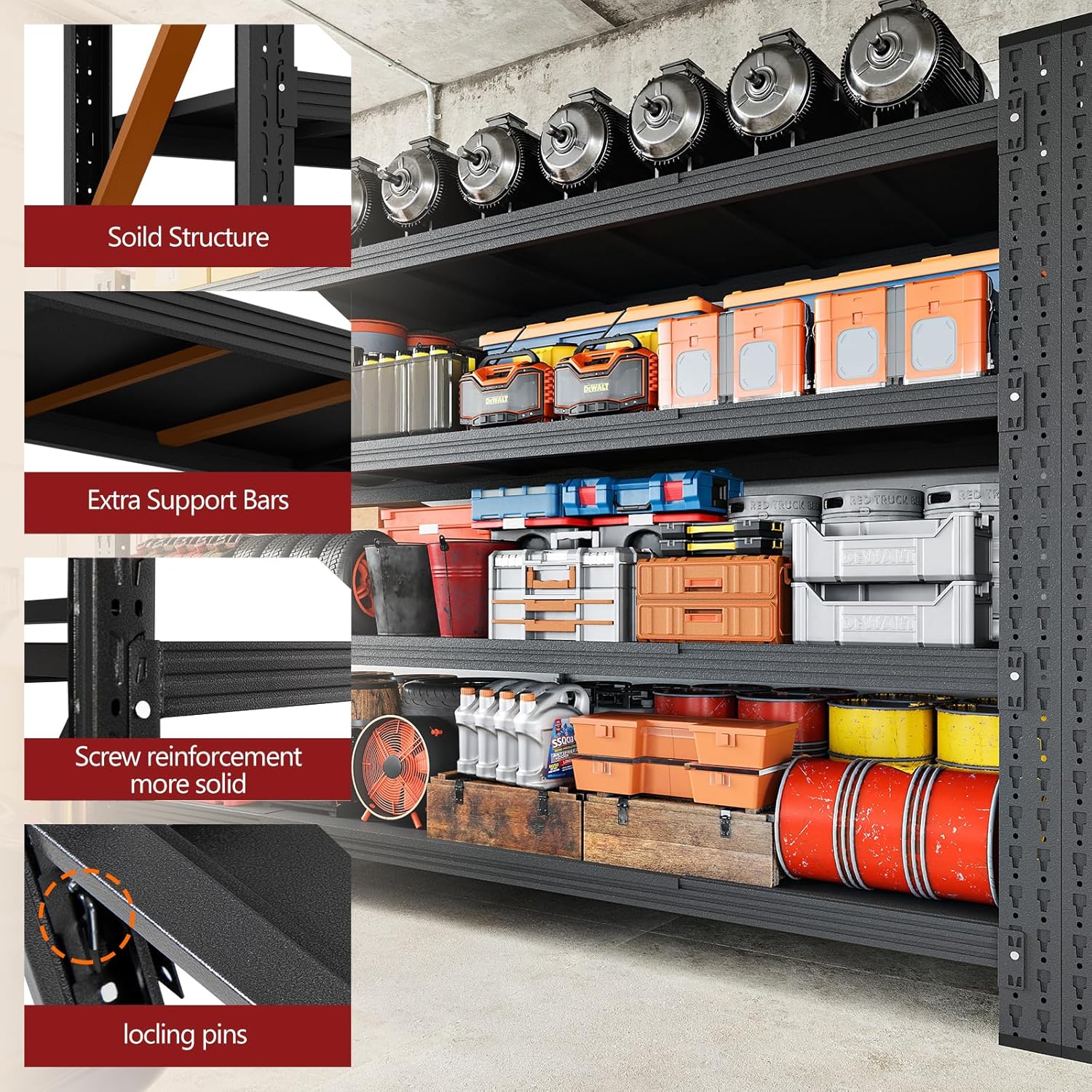 5000LBS Storage Shelves,71" W Garage Shelving Heavy Duty Metal Adjustable Garage Shelves, Shelving Units Industrial