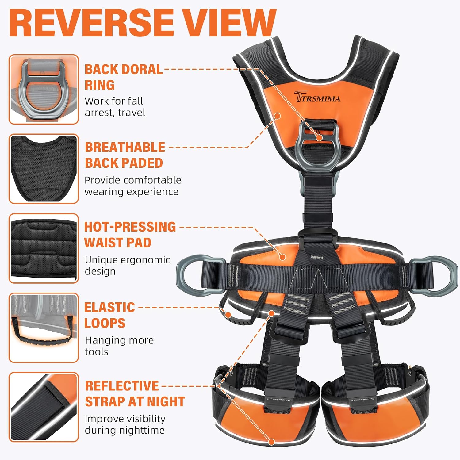 TRSMIMA Safety Harness Fall Protection - Roofing Full Body Climbing Harness | Men Tree Work Rock Climbing Chest