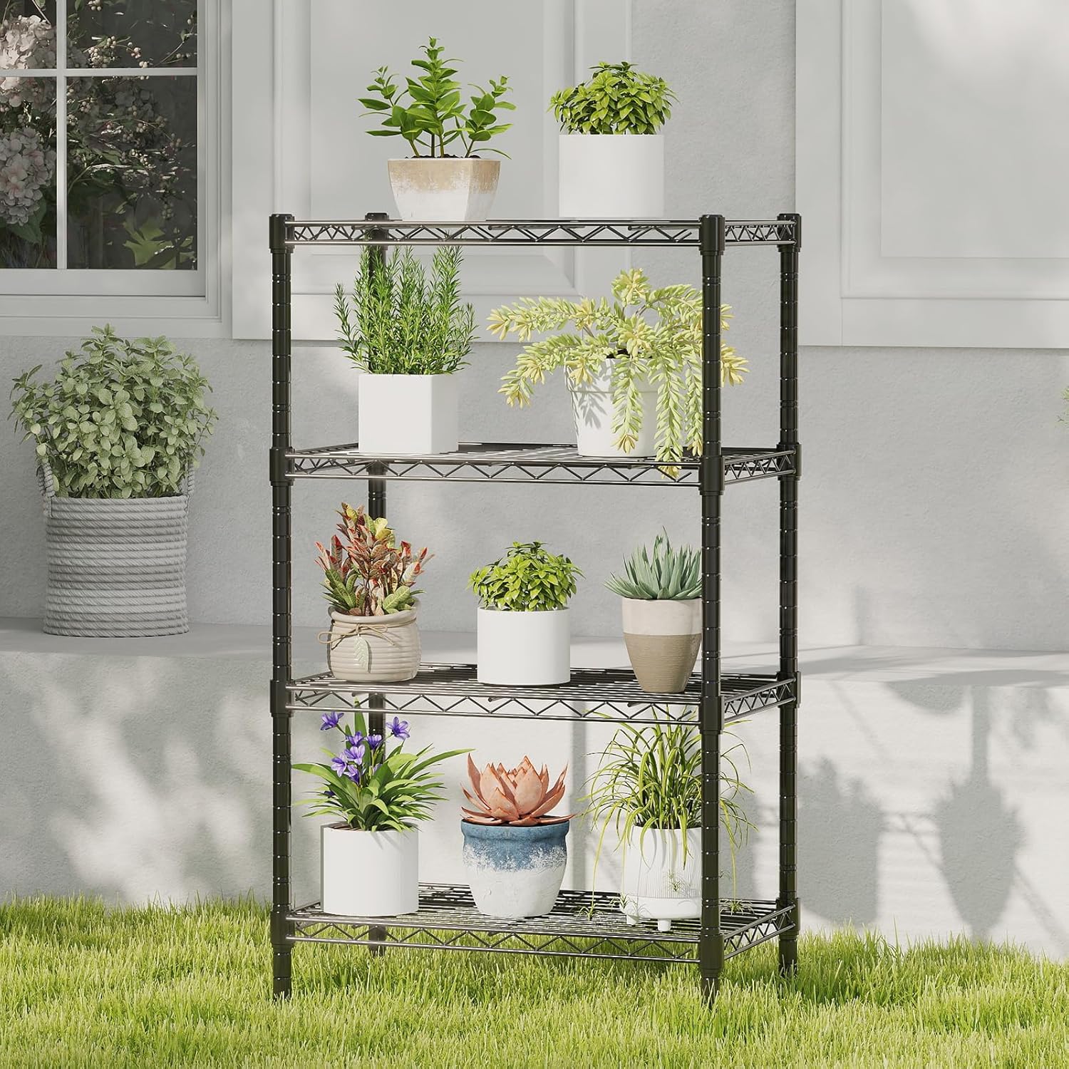 4-Tier Metal Wire Storage Shelves, Adjustable Standing Storage Rack Shelf, Heavy Duty Steel Shelving Unit Organizers