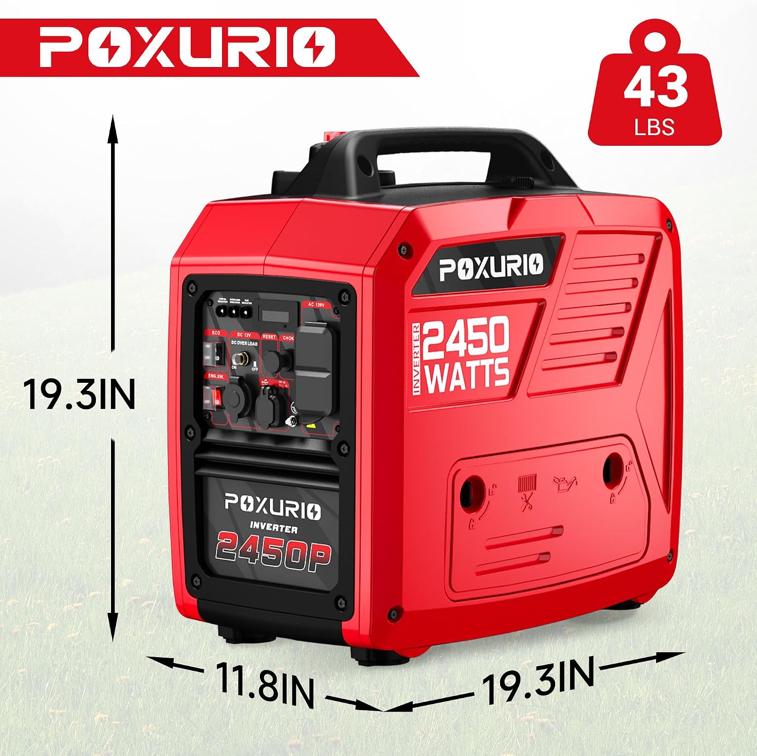 2450-Watt Dual Fuel Inverter Generator for Home Use, 1.6Gallon Large Fuel Tank Up to 8.3 Hours Use, 120V Gas Powered
