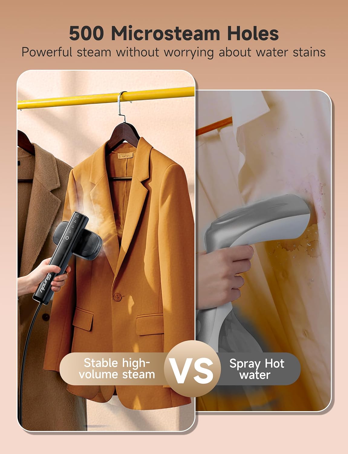 Portable Travel Steamer for Clothes,1200W Garment Steamer Wrinkle Remover | Sundu Portable 2-in-1 Steamer Iron,15s