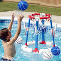 2 in 1 Pool Basketball Hoop with Ring Toss, Floating Pool Toys, Red | Anti-Tip Stable Base with 4 Balls/8 Rings/Pump