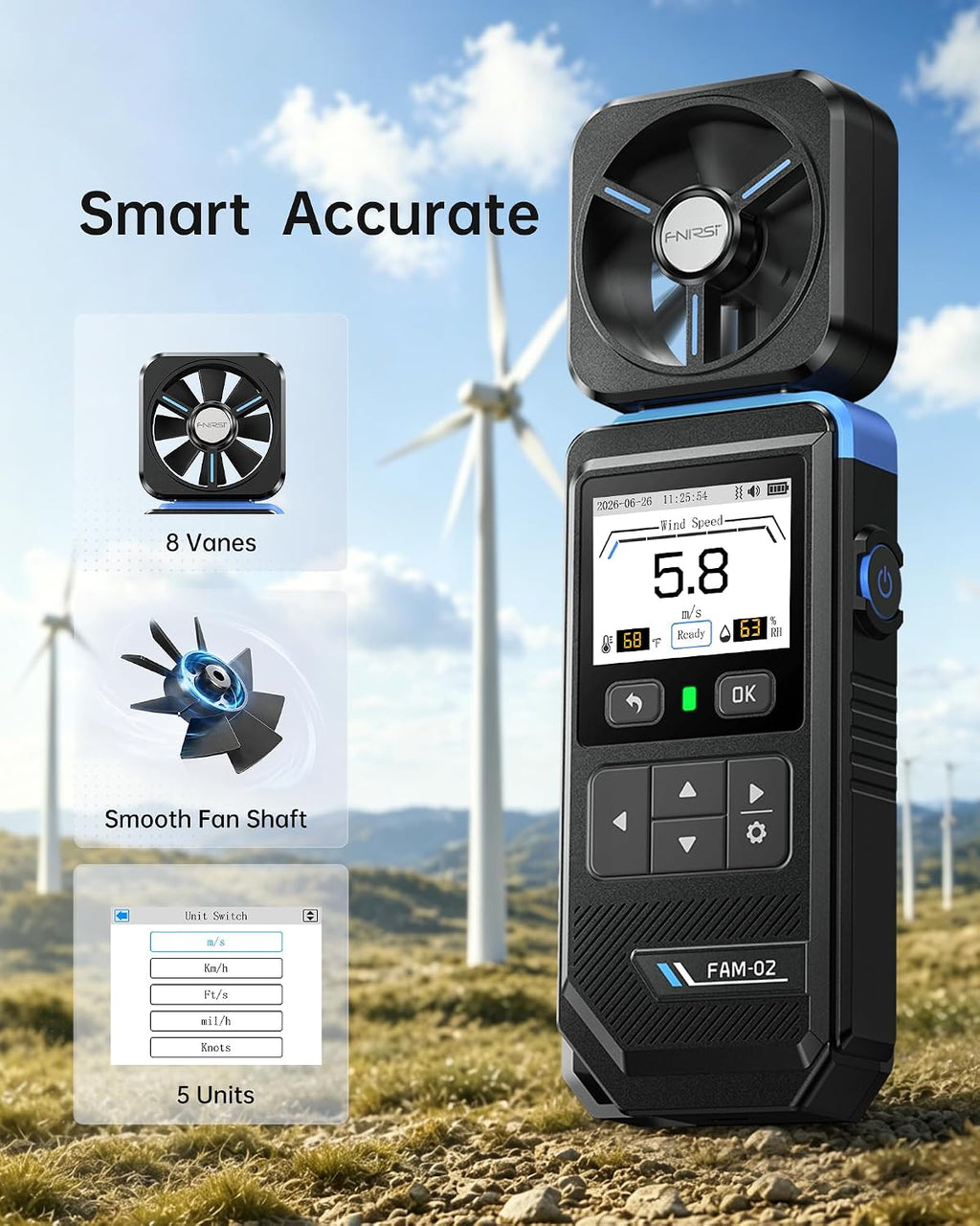 FAM-02 Handheld Anemometer for HVAC, Drone Flying & Sailing