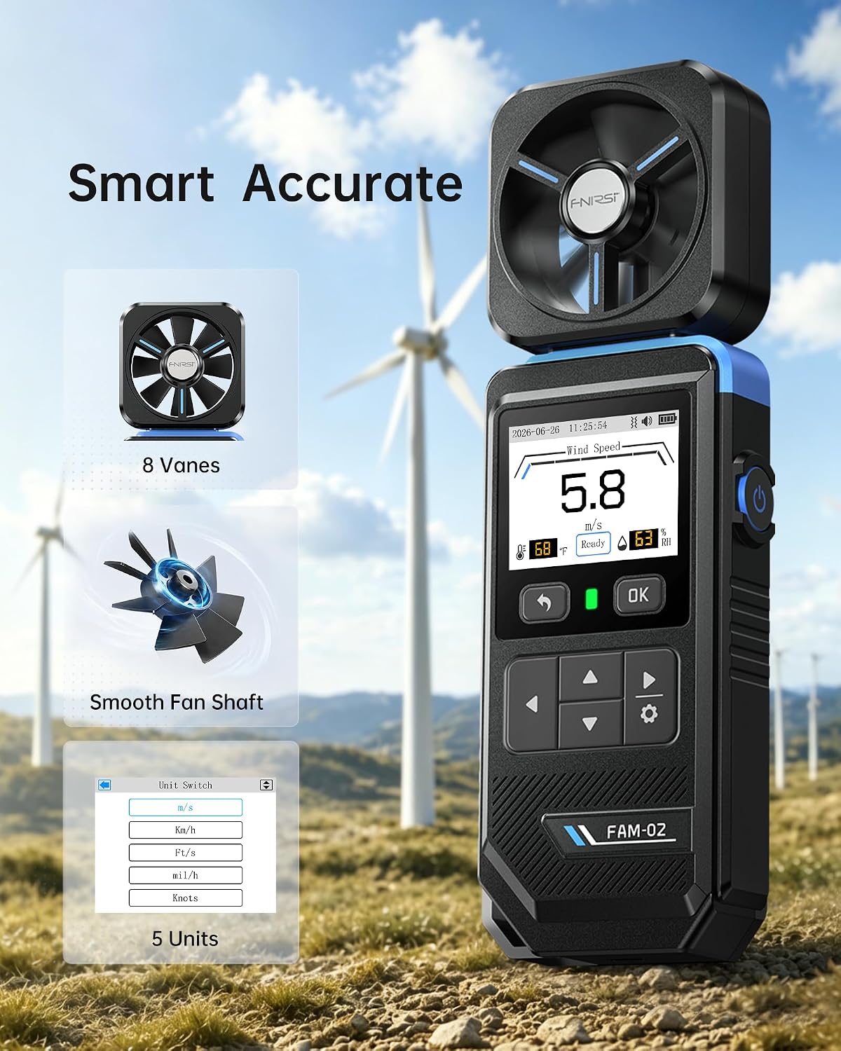 FAM-02 Handheld Anemometer for HVAC, Drone Flying & Sailing