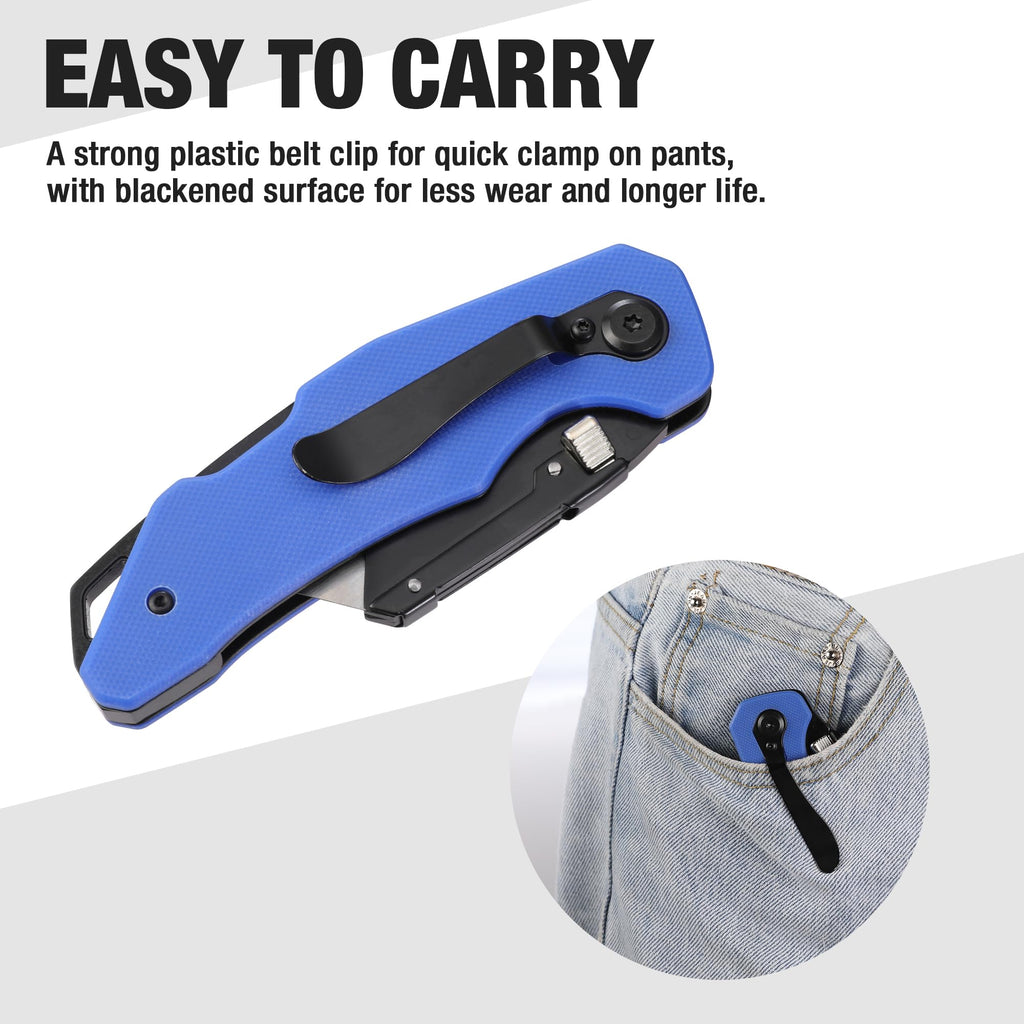 Folding Utility Knife G10 Handle with Stainless Steel Head, Quick-change Blade & Back Lock, Heavy Duty Box Cutter