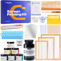 57 Pieces All-in-One Screen Printing Kit with 3 Sizes Wood Screen Printing Frames, 15 A4 Size Inkjet Transparency