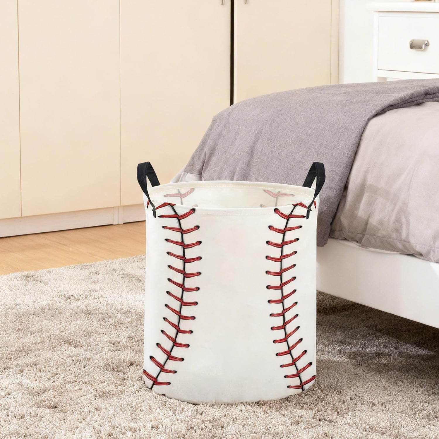 Ball Laundry Basket,Baseball Hamper Collapsible Canvas Waterproof Storage Bin, Cute Hamper,Gift Baskets(Baseball)