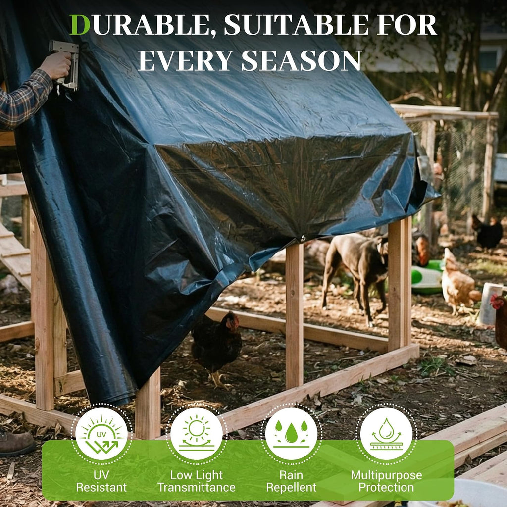 Black Plastic Sheeting 6 Mil 10 x 25 FT, Heavy Duty Polyethylene Sheeting, Waterproof, UV Protection