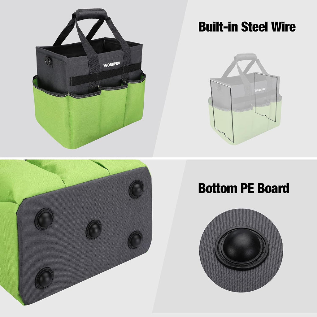 Garden Tool Bag Organizer, Heavy Duty Gardening Tote Bag with 10 Pockets and Long Adjustable Shoulder Strap