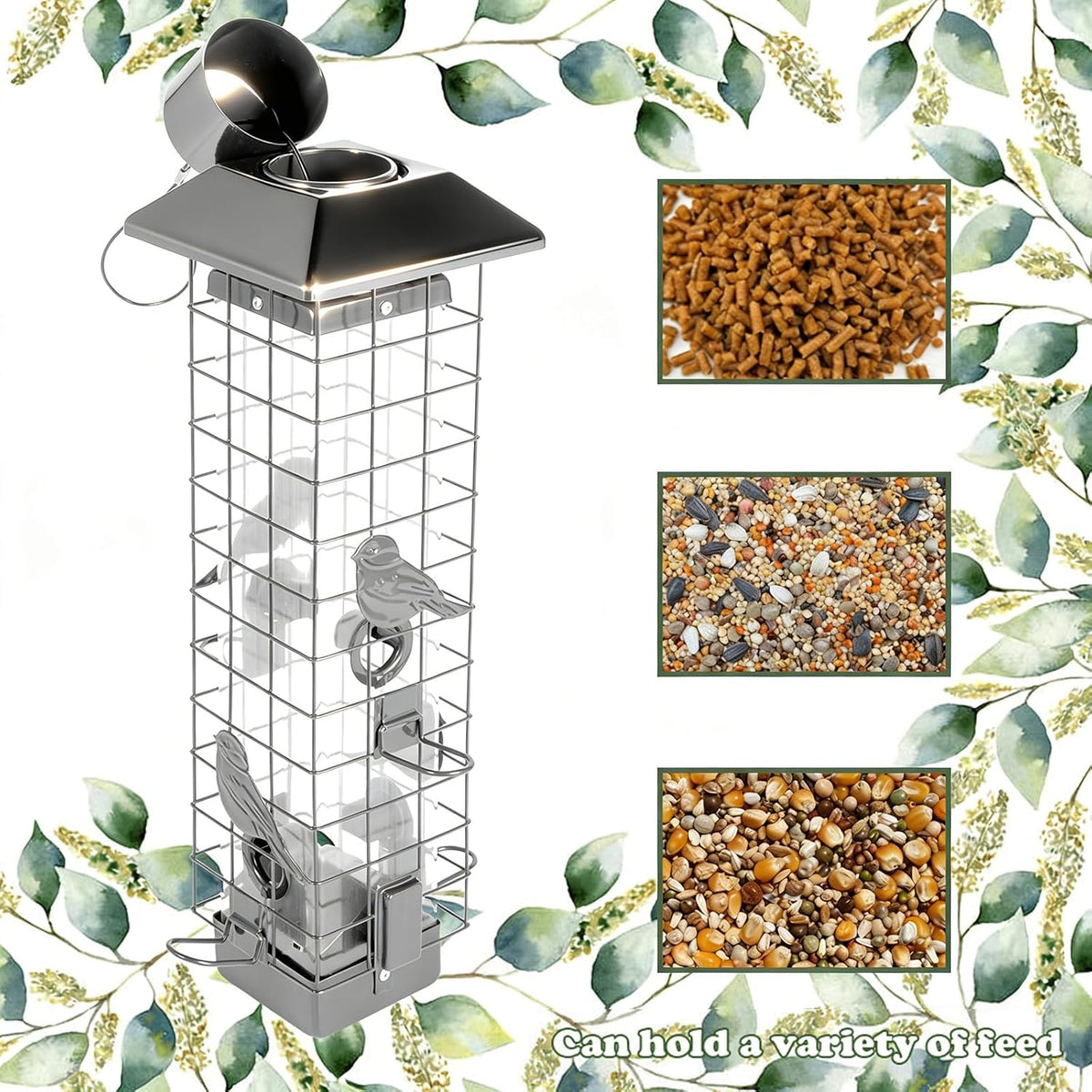 Squirrel Proof Bird Feeders for Outdoors, Metal Wild Bird Feeder for Outside Hanging, 4 Ports Perches, 3LB Large