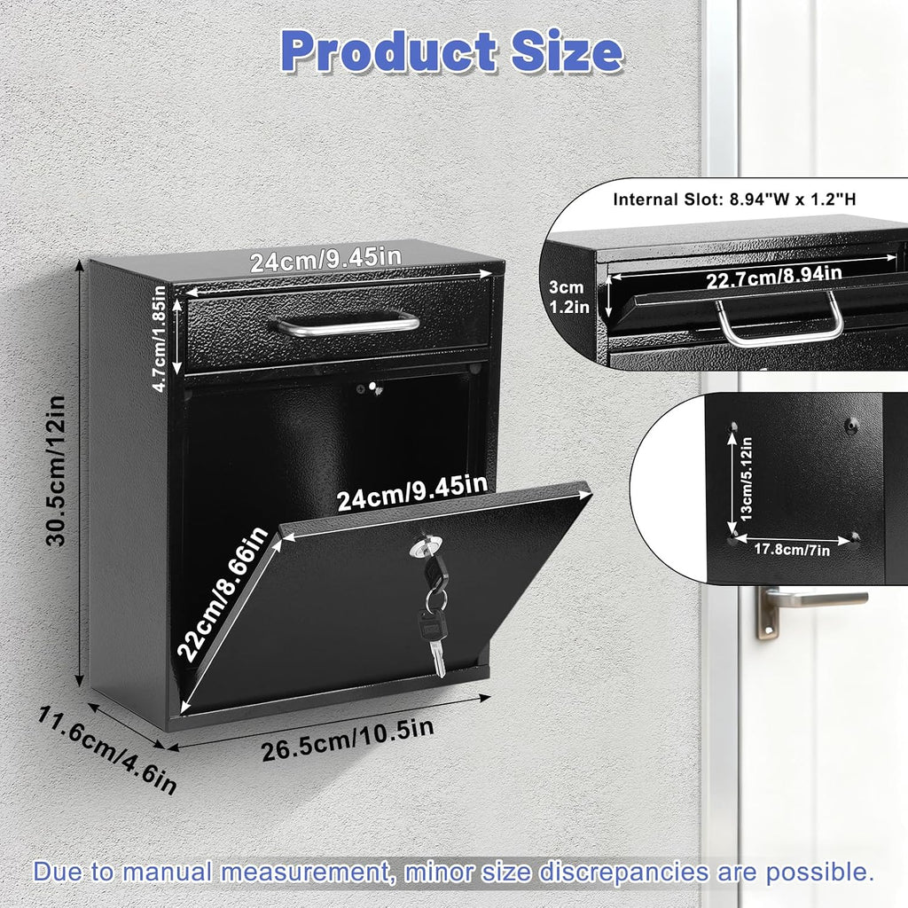 Steel Key Lock Mail Boxes for Outside, Locking Wall Mount Mailbox, Security Key Drop Box for Home, Office or