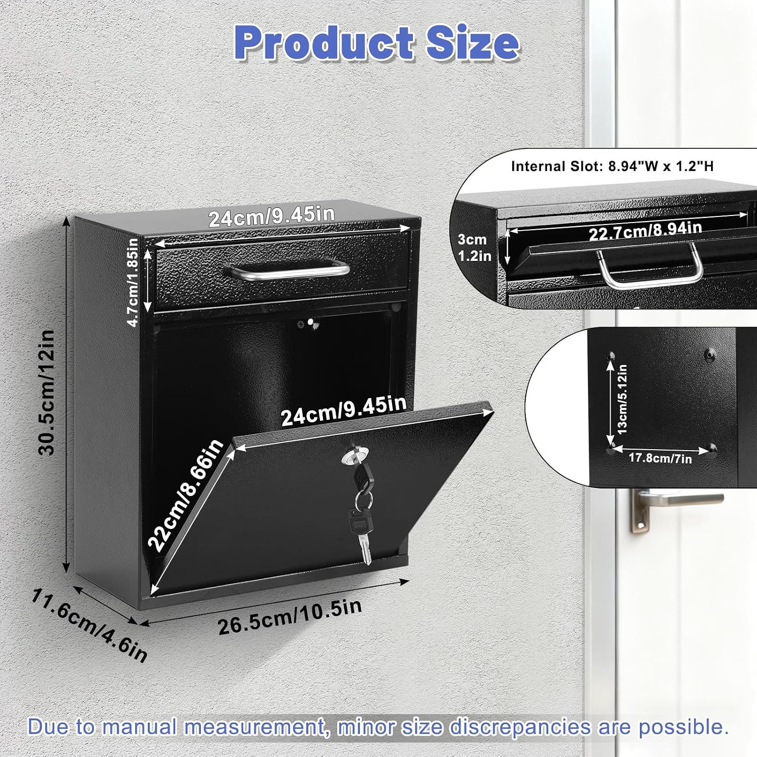 Steel Key Lock Mail Boxes for Outside, Locking Wall Mount Mailbox, Security Key Drop Box for Home, Office or