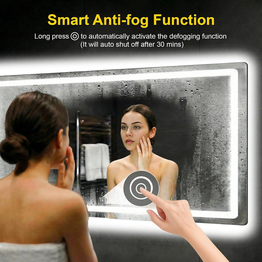 LED Bathroom Mirror with Lights, 30"x55" Lighted Vanity Mirror for Wall | Anti-Fog, Dimmable 3 Color Light