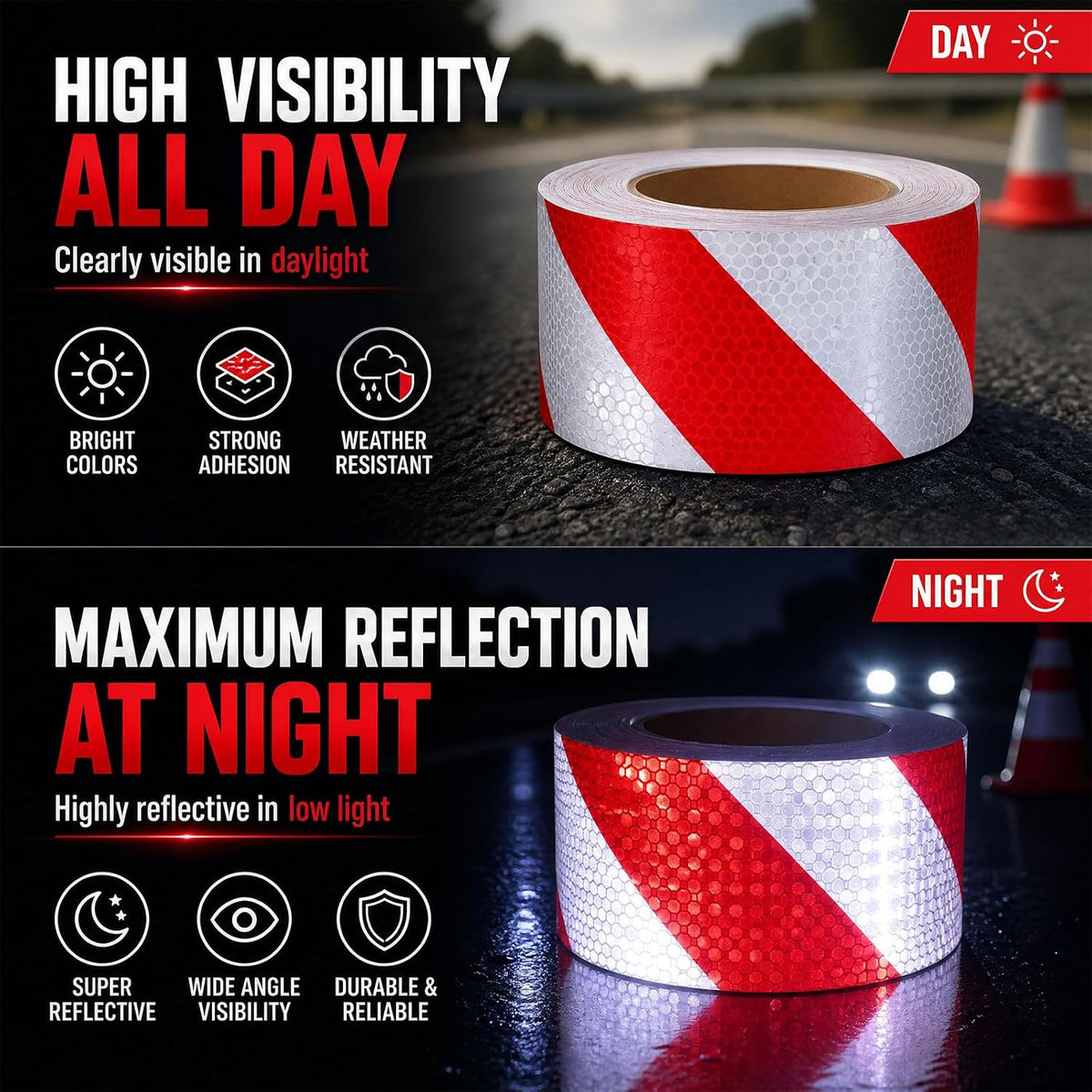 Reflective Tape 2 Inch × 82 Feet Warning Safety Sticker Night Reflectors