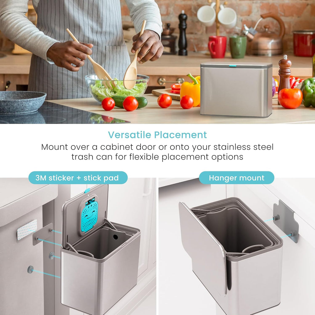 Kitchen Compost Bin with CleanAura, Stainless Steel, Small and Compact Design, Includes Placement Attachments, 5