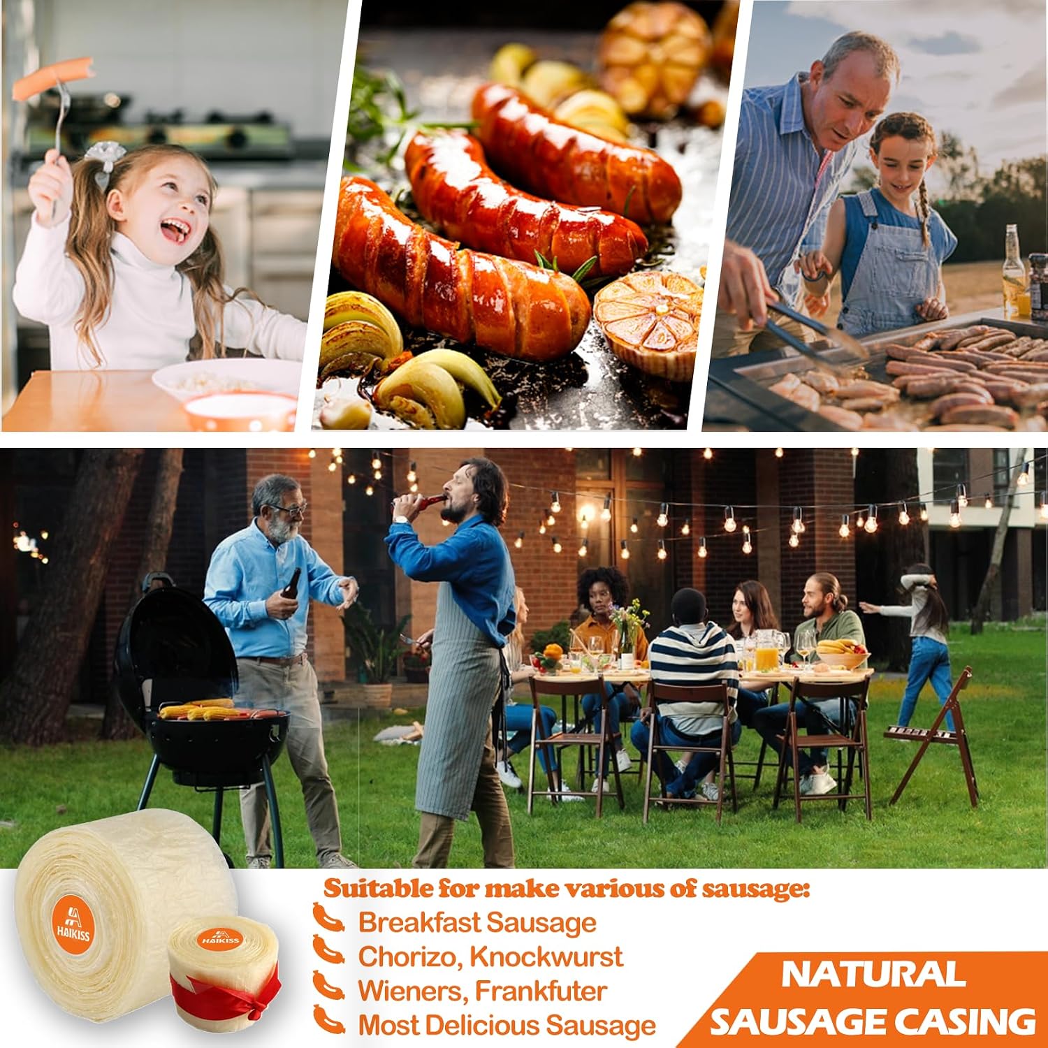 Edible Drying Sausage Casing, Natural Sausage Casings for Flavorous Homemade Sausages, Breakfast Sausage, Italian