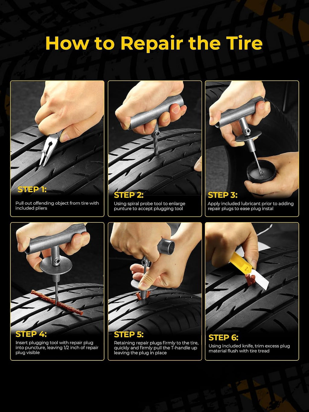 Flat Tire Repair Kit 15pcs, Heavy Duty Tire Plug Kit to Fix Puncture | Tire Patch Kit with Portable Storage Case