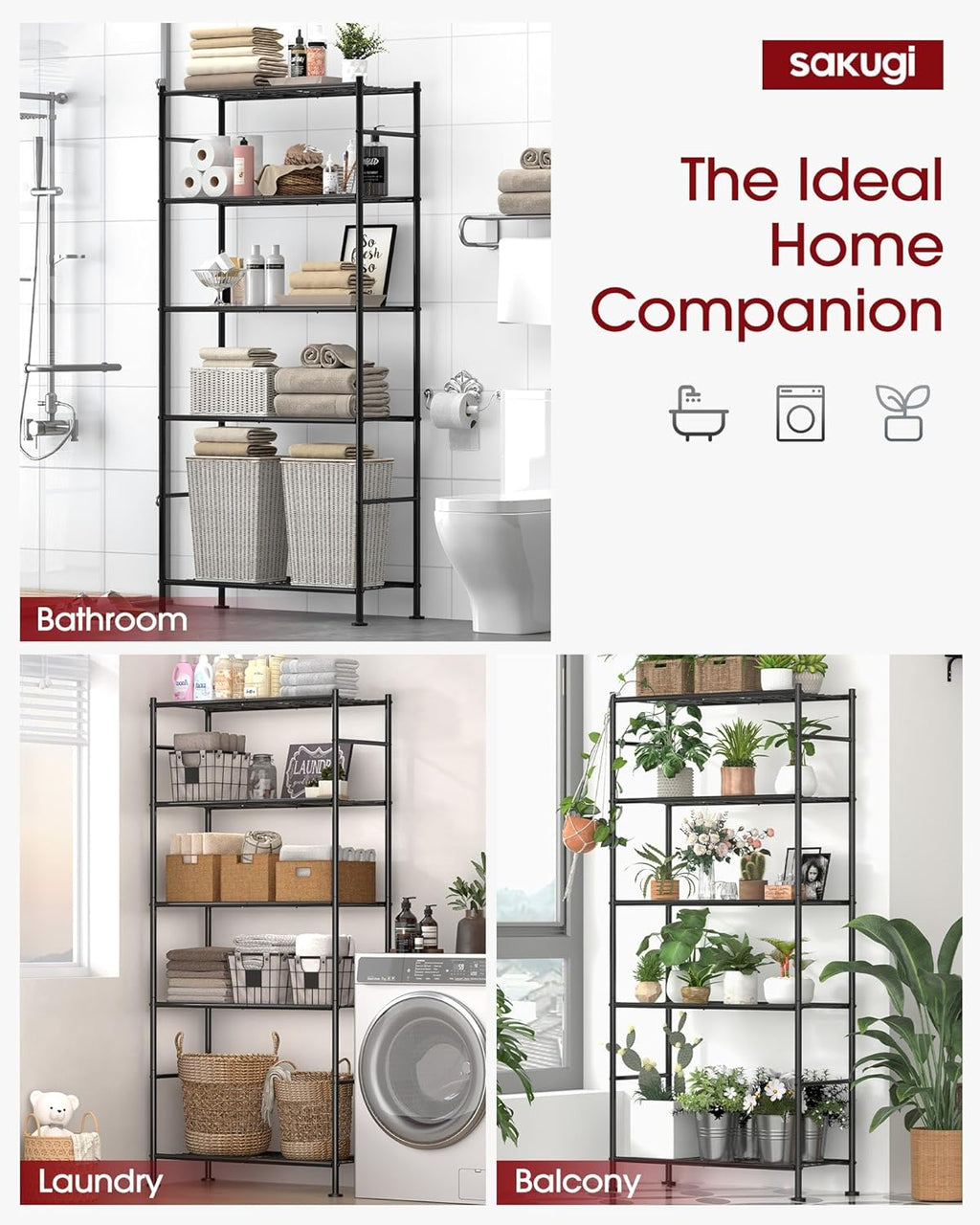 Storage Shelves - 5 Tier Shelf Organizer, Heavy Duty Garage Shelving Unit with Leveling Feet, Stable Metal Shelves