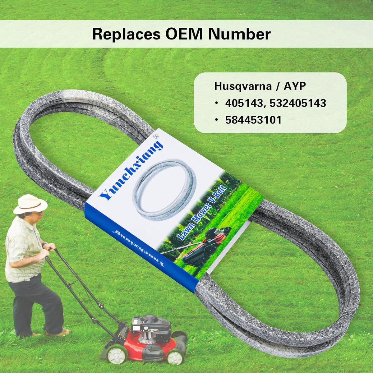 584453101 405143 Mower Deck Belt Kevlar for YTH20K46, YTH21K46, YTH22V46 Husqvarna 46 inch Deck Belt, Craftsman YT3000 Riding Mower Parts, Replaces 584453101, 405143, 532405143-1/2" x 106"