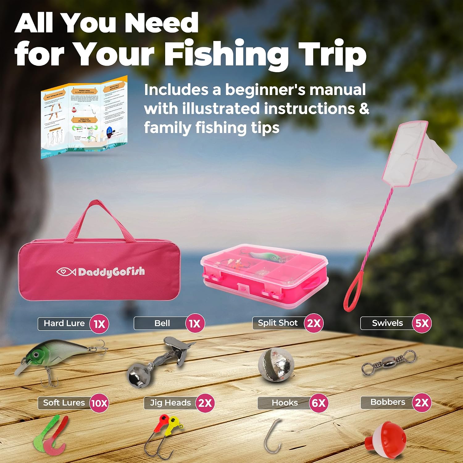 Kids Fishing Pole - Rod Reel Combo Tackle Box Starter Set - First Year Small Gear Kit for Boys Girls Toddler Youth