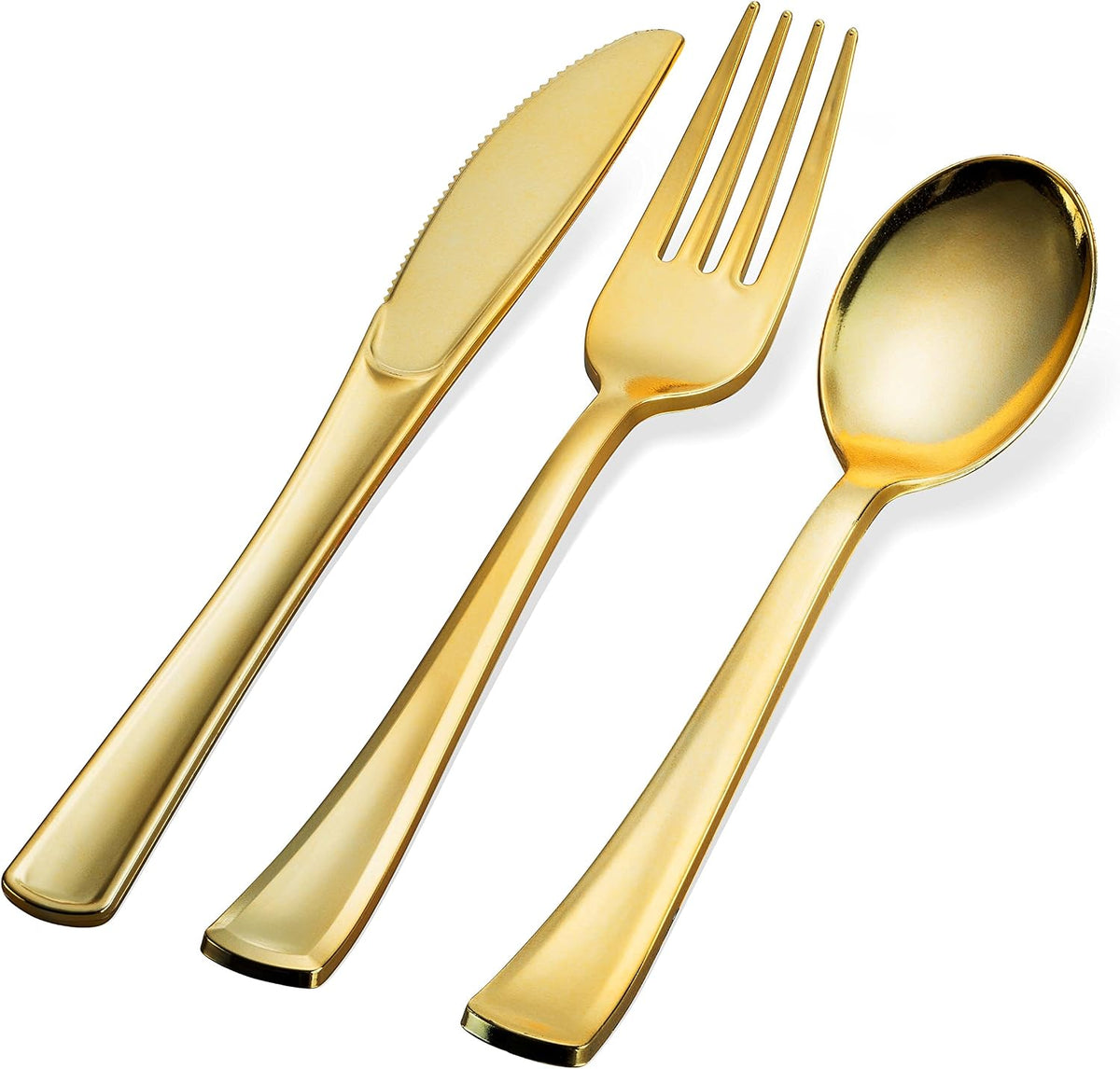 150 Gold Plastic Silverware Set - Disposable Flatware - 50 Forks, 50 Spoons, 50 Knives - Heavy Duty Cutlery for Party