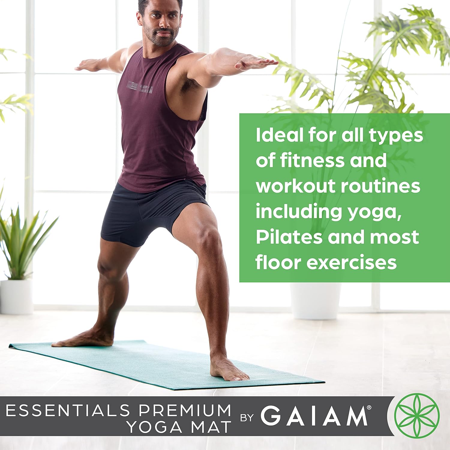 Essentials 1/4" Thin (6mm) Yoga & Pilates, Fitness & Exercise Mat with Easy-Cinch Carrier Strap Cusion Support For