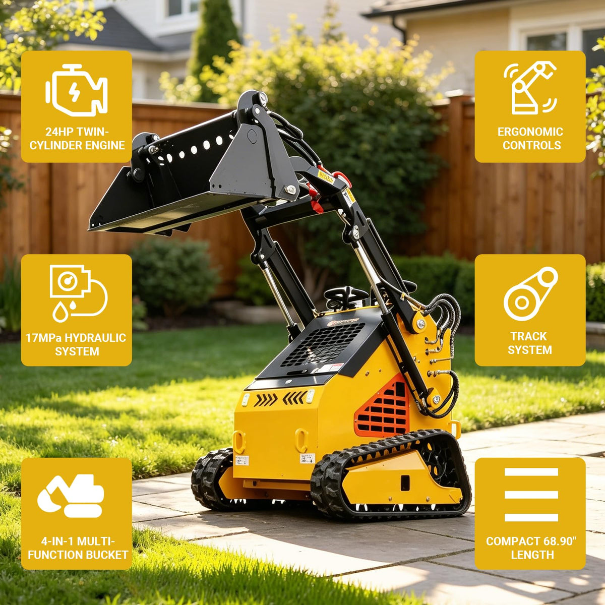 DS380D Compact Track Mini Skid Steer Loader, 24HP RATO EPA Gas Engine