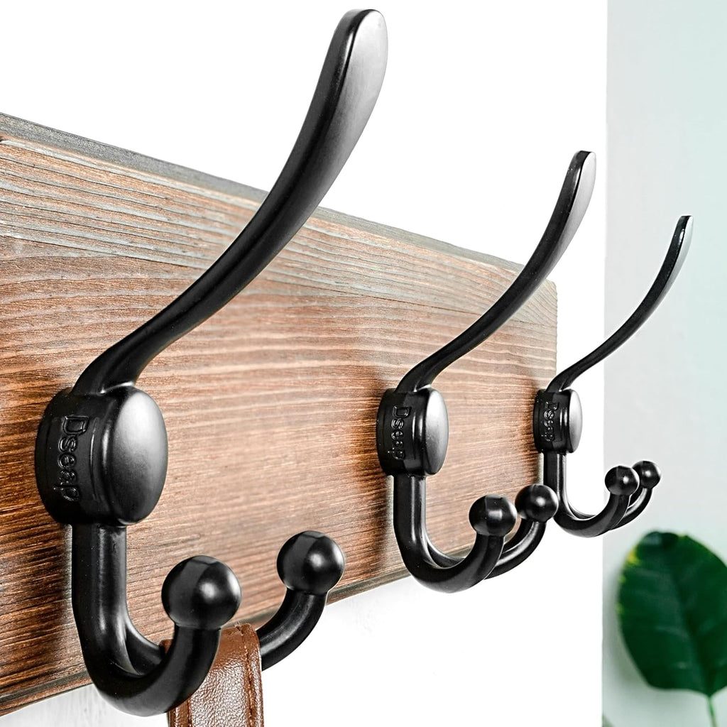 Coat Rack Wall Mounted - 5 Tri Hooks, Heavy Duty, Wooden Wall Coat Hanger Coat Hook for Clothes Hat Jacket Clothing