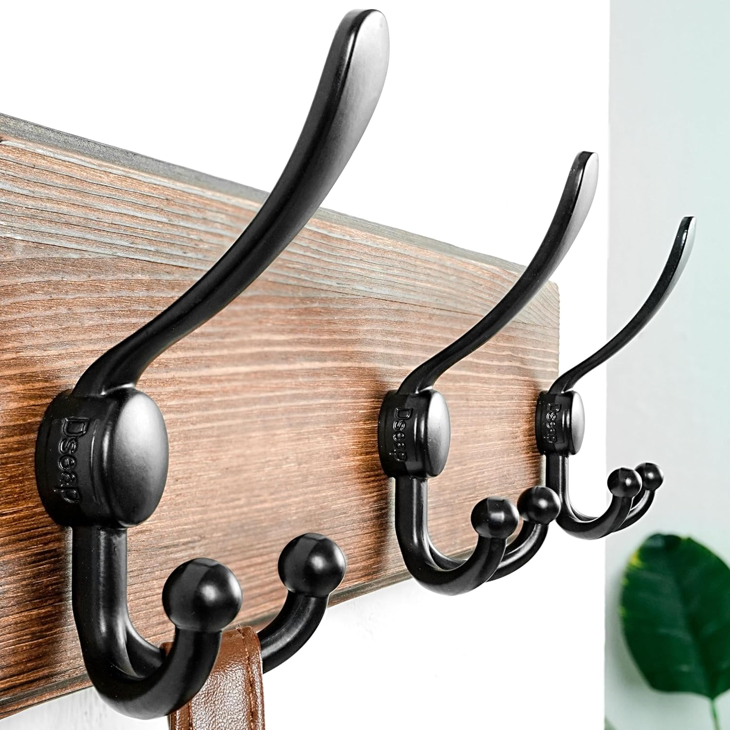 Coat Rack Wall Mounted - 5 Tri Hooks, Heavy Duty, Wooden Wall Coat Hanger Coat Hook for Clothes Hat Jacket Clothing