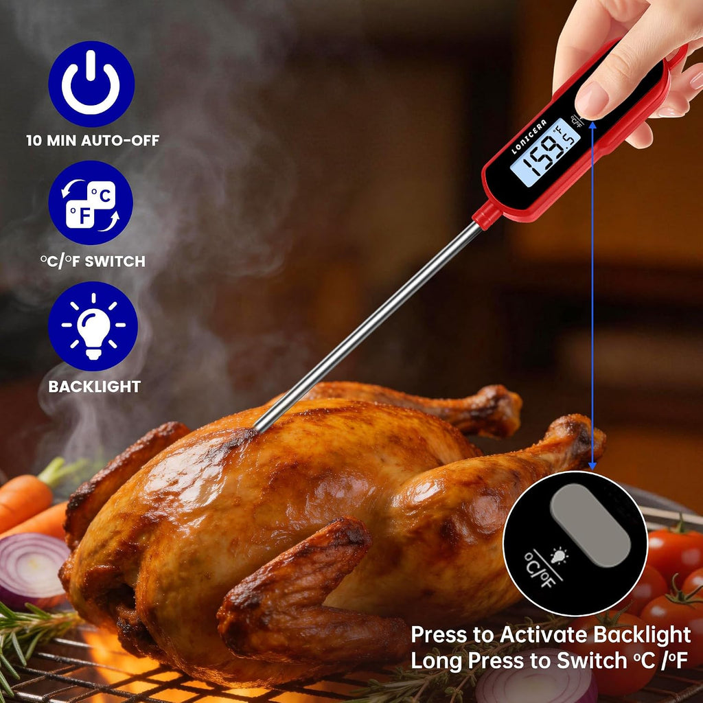 Digital Candy Thermometer with Pot Clip, 11-Inch Probe, Red