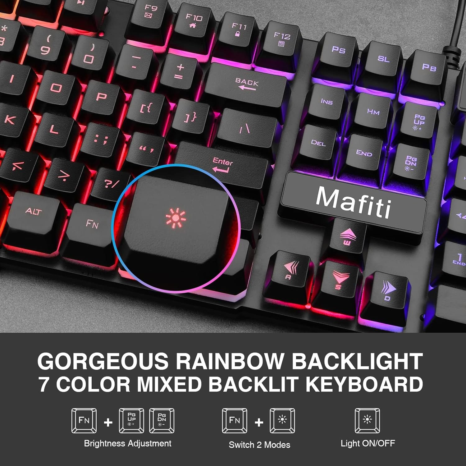 RK101 Computer Keyboard Mouse Combo Wired | RGB Backlit, USB Keyboard, PC Mac Laptop Desktop, Gaming Office