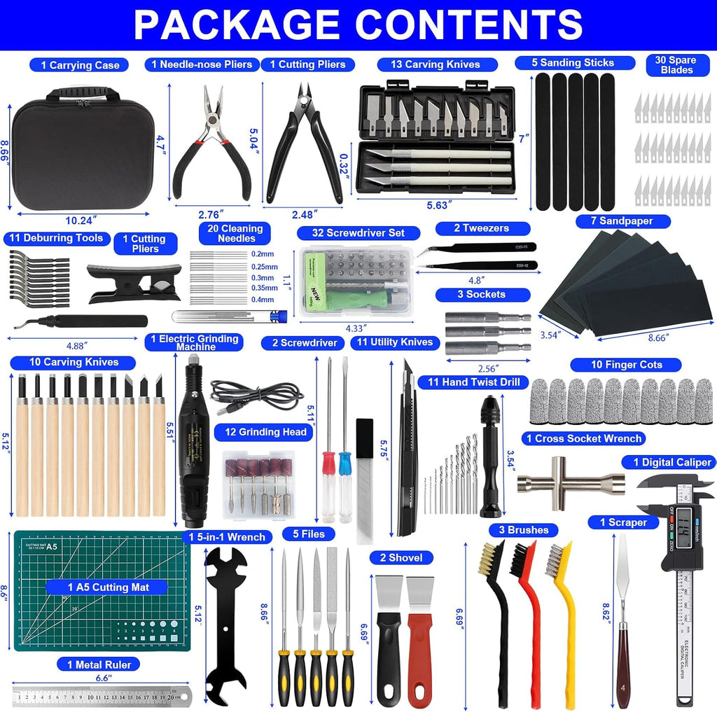 3D Printer Tool Kit, 202 Pcs 3D Printer Accessories Includes Deburring Tool, Removal Tools, Digital Caliper, Cutting
