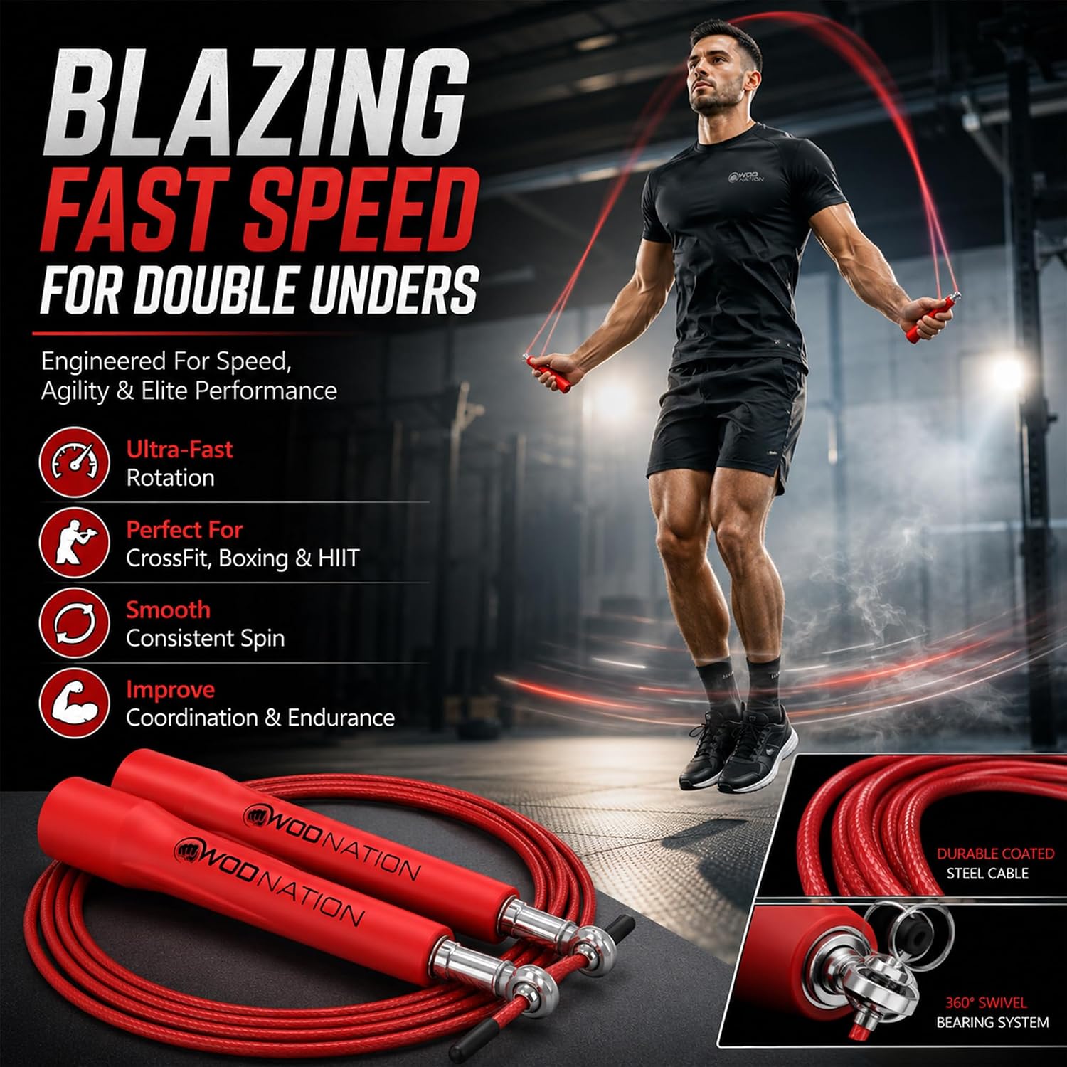Adjustable Speed Jump Rope For Men, Women & Children - Blazing Fast Fitness Skipping Rope Perfect for Boxing, MMA