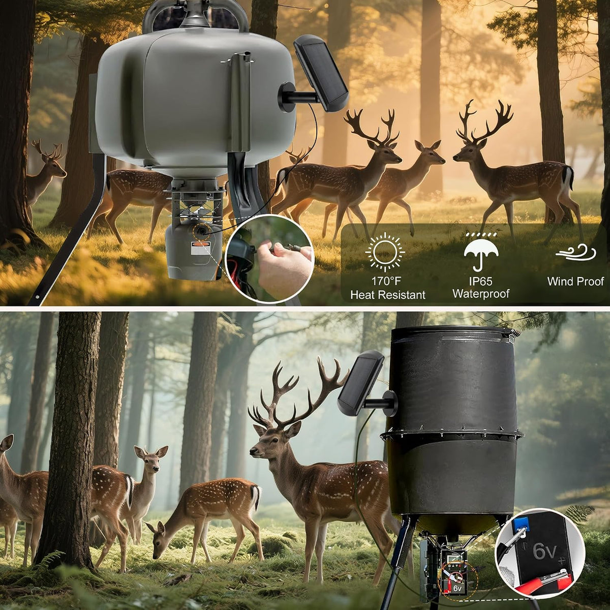 6V Solar Panel for Deer Feeder, Adjustable & Durable