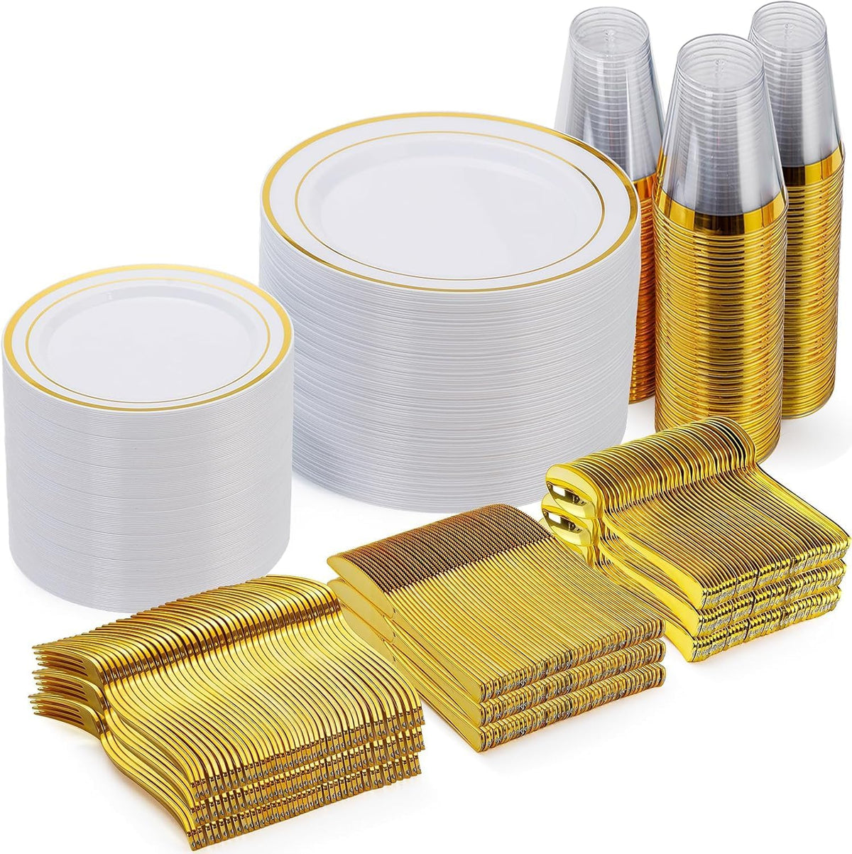 600 Pieces Gold Disposable Plastic Plates for 100 Guests
