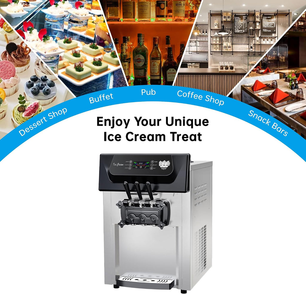 Commercial Soft Serve Ice Cream Machine, 2200W 3 Flavor Soft Serve Maker with LCD Touch Screen, 5.3-7.4 Gal/Hr High