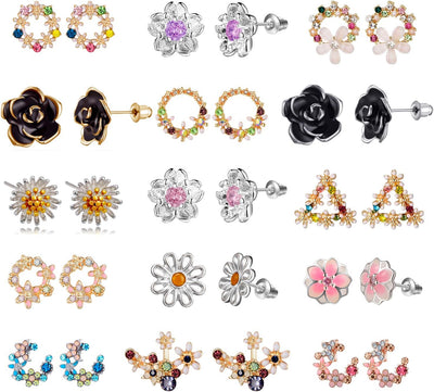 15 Pairs Bohemian Earrings for Women with Multi-design in Different Color -Cute Earrings for Teens- Boho Stud