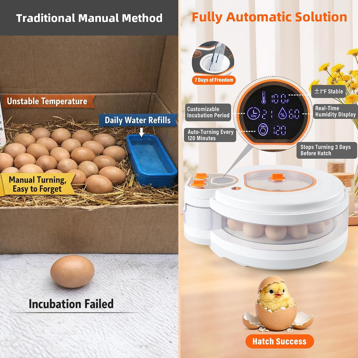 Egg Incubator for Hatching Eggs: Automatic Turner ±1°F Temperature