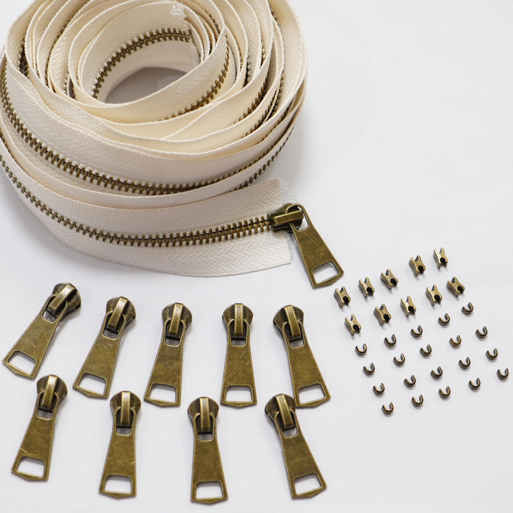 #5 White Copper Teeth Zipper by the Yard 5 Yard Kit (White/Copper Teeth)