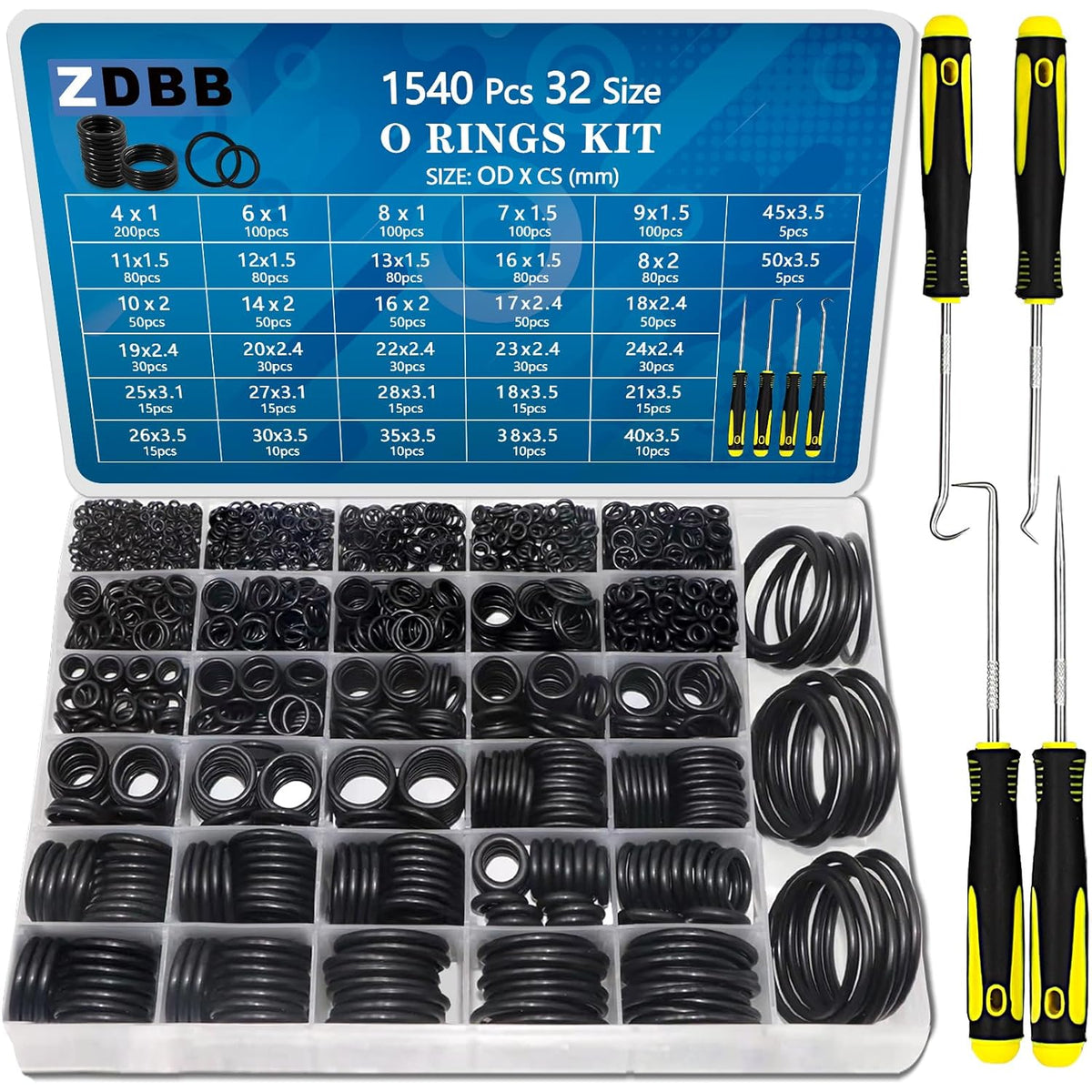 ZDBB 32 Size 1540 Pcs O Ring Assortment Kit Metric Nitrile Rubber Oring Set
