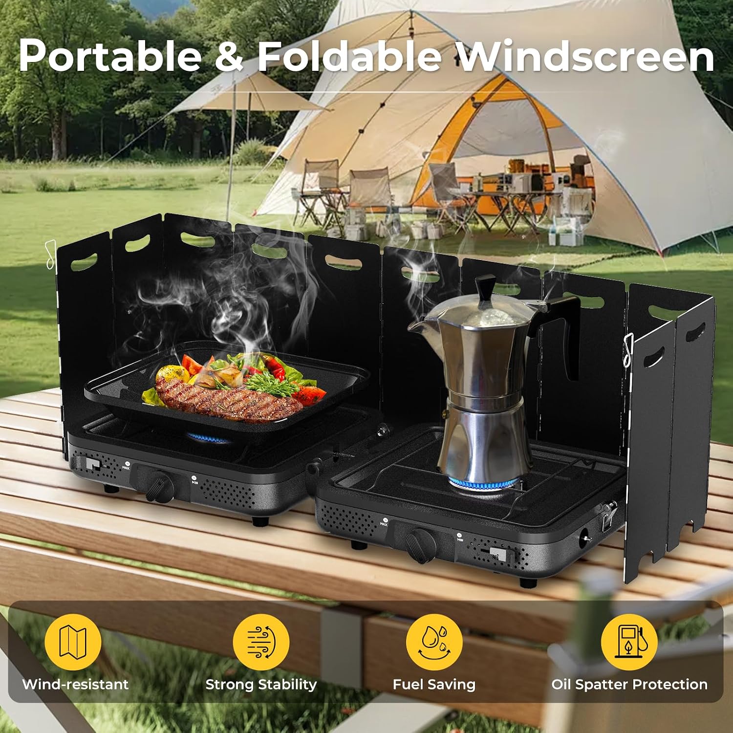 2 Burner Portable Camping Stove Propane, Folding Propane Stove for Camping, Camp Stove with 17,000 BTU,Two Adjustable