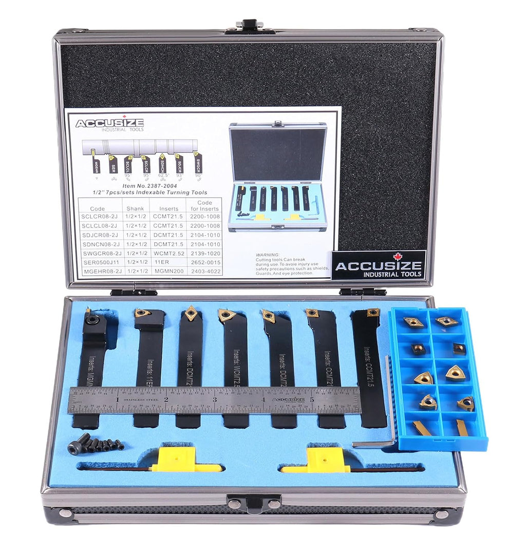 Accusize 1/2 in Shank Indexable Carbide Turning Tool Set, 2387-2004PLUS