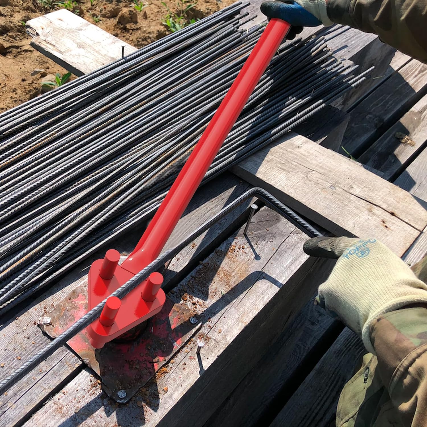 Manual Rebar Bender for 5/8" Bars - Hand Operated Metal Bending Tool with Reverse Head, Ideal for Flat Steel and
