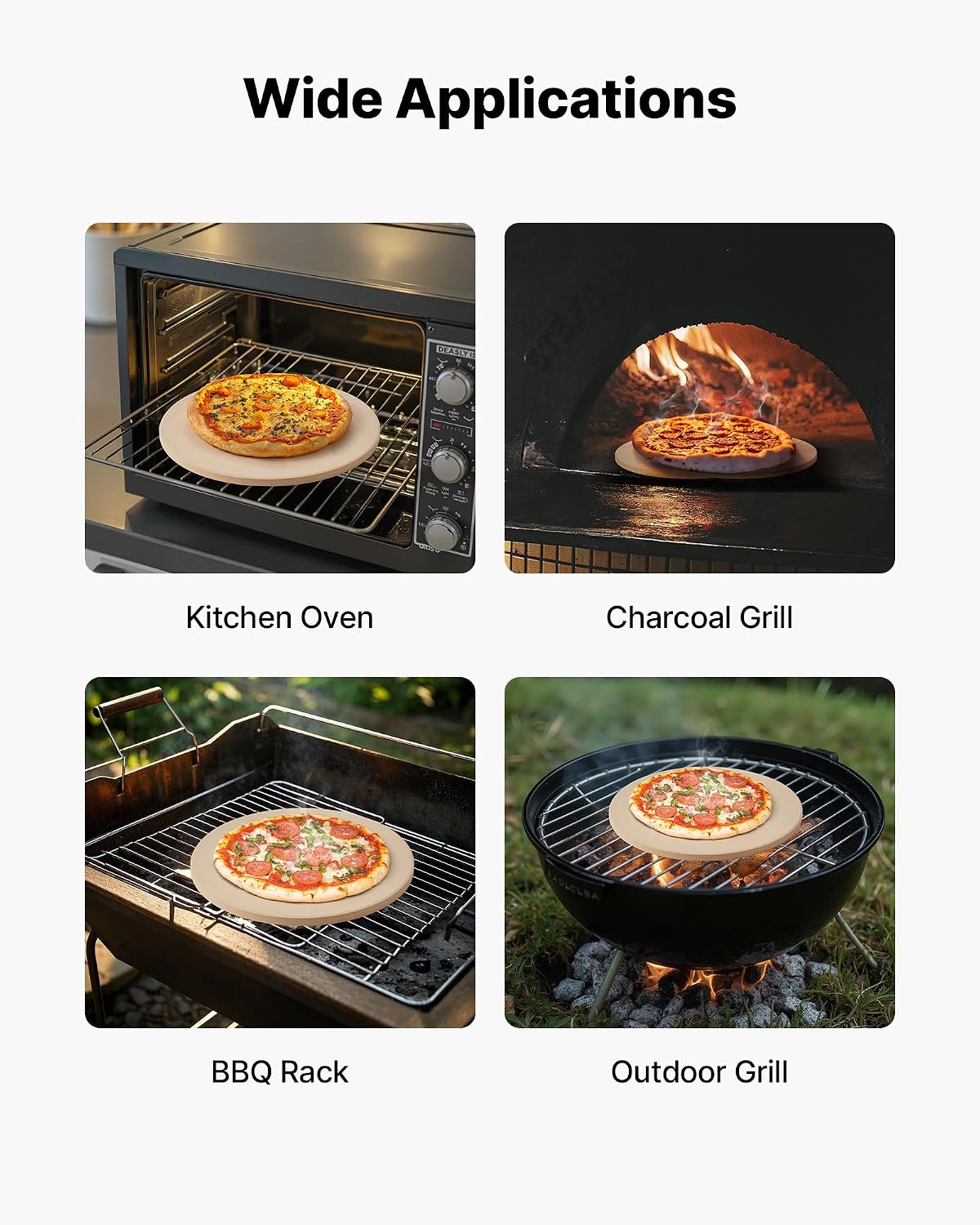 Pizza Stone, 15 in Round Pizza Stone, 0.67 in Large Cordierite Baking-Stone with Metal Peel, Scrape, 1450℉