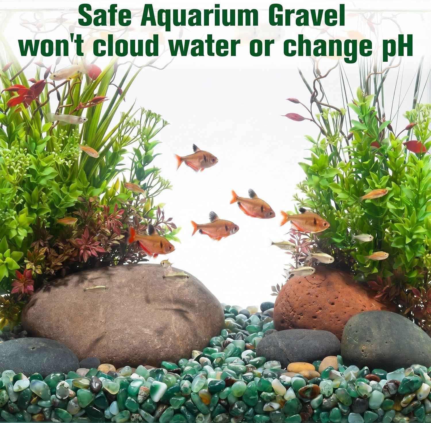 2.2LB Green Agate Aquarium Gravel, 0.35"-0.6" Landscaping Pebbles | Polished, Safe, Fish Tank Gravel for Fish Tanks