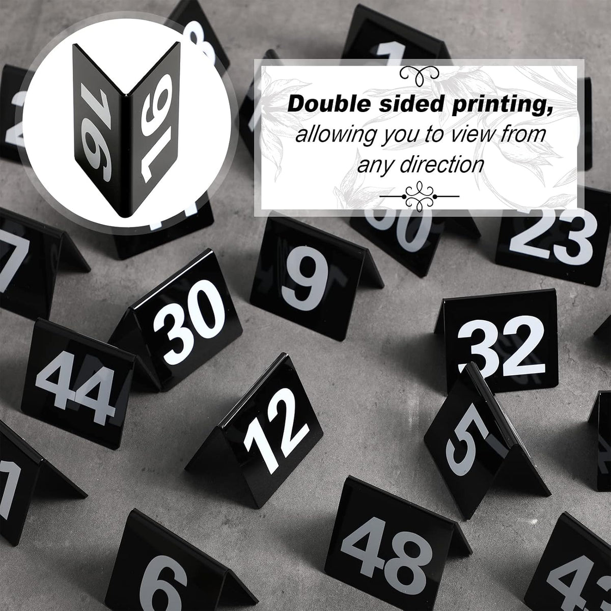 Table Numbers 1-50 Acrylic Double Sided Tents for Restaurant, Black