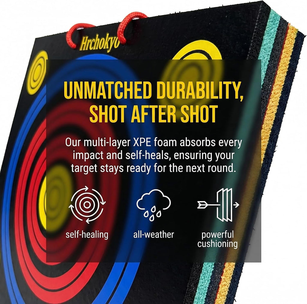 Archery Target - 20" XPE Foam Square Target for Recurve & Compound Bows, Suggestion 15–25lbs Bows, Portable Backyard