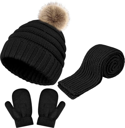 Kids Winter Hats Gloves Scarf Set Baby Mittens Gloves with Pompom Baby Winter Hat Toddler Beanie Hat for Boy Girl